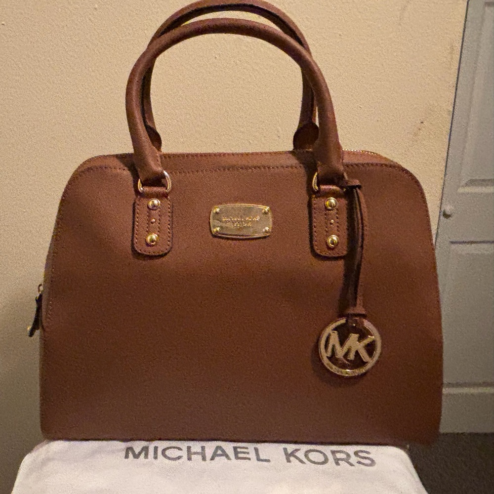 Michael Kors Brown Leather Satchel with Gold Accents